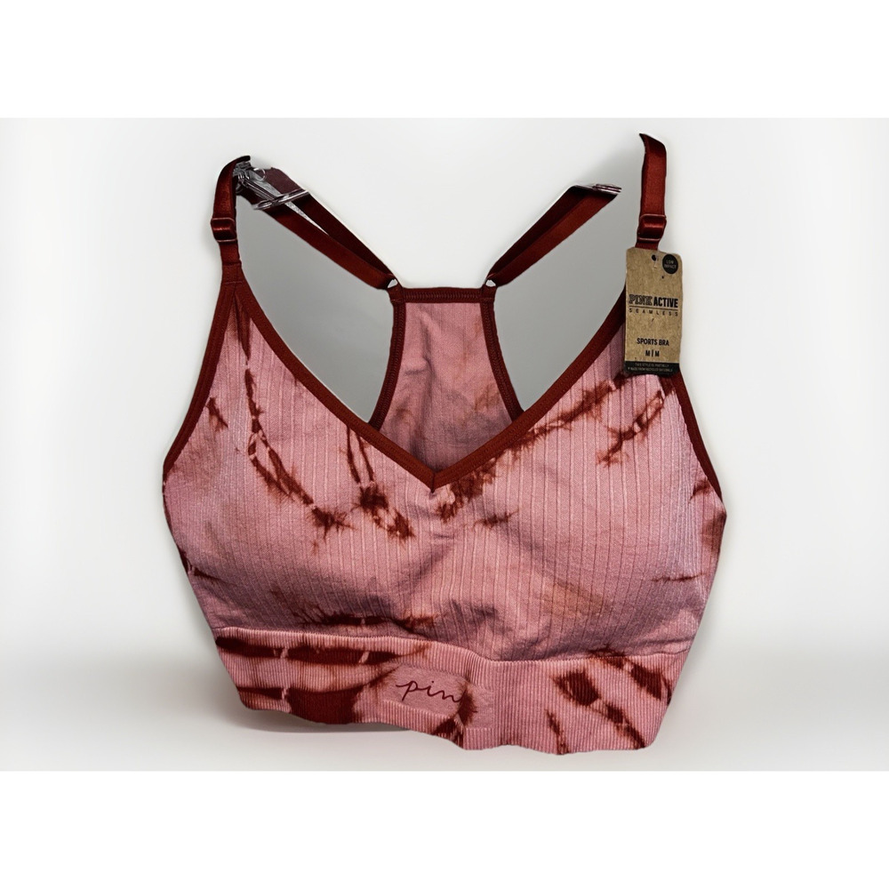 Victoria's Secret Pink Tie-Dye Ribbed Sports Bra - Pink & Maroon
